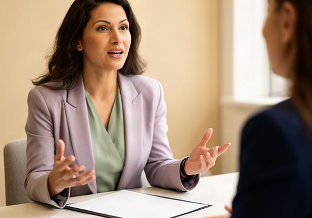 Candidata presenta le proprie competenze durante un incontro di lavoro