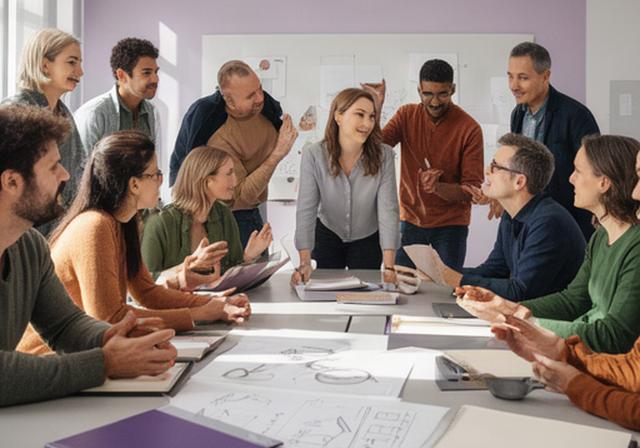 Team di lavoratori in formazione durante un inserimento aziendale
